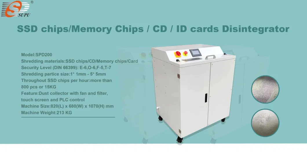 SSD E-Waste Disintergrator PVC PP PMMA Plastic Shredder and Data Destruction Machine